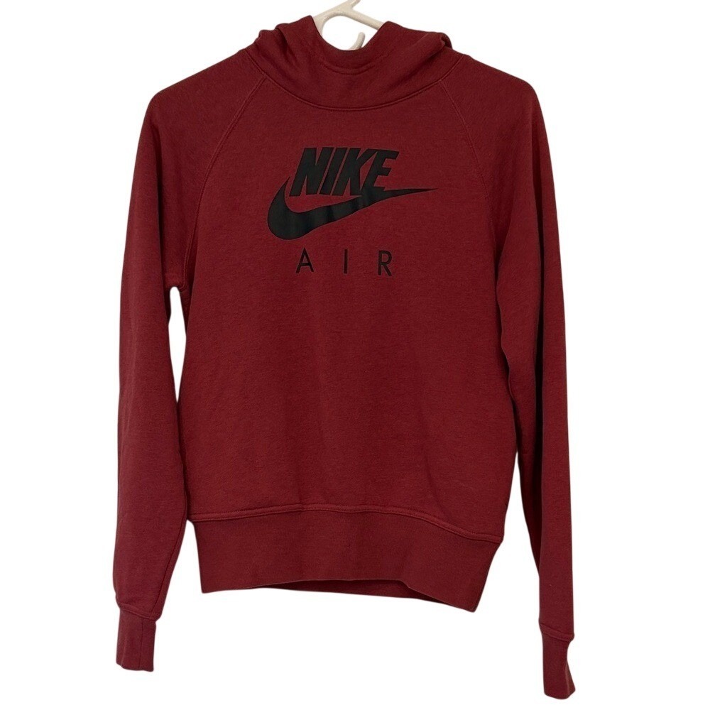 Nike Air Womens Hoodie Burgundy Red Logo Tape Pullover Sweatshirt XS